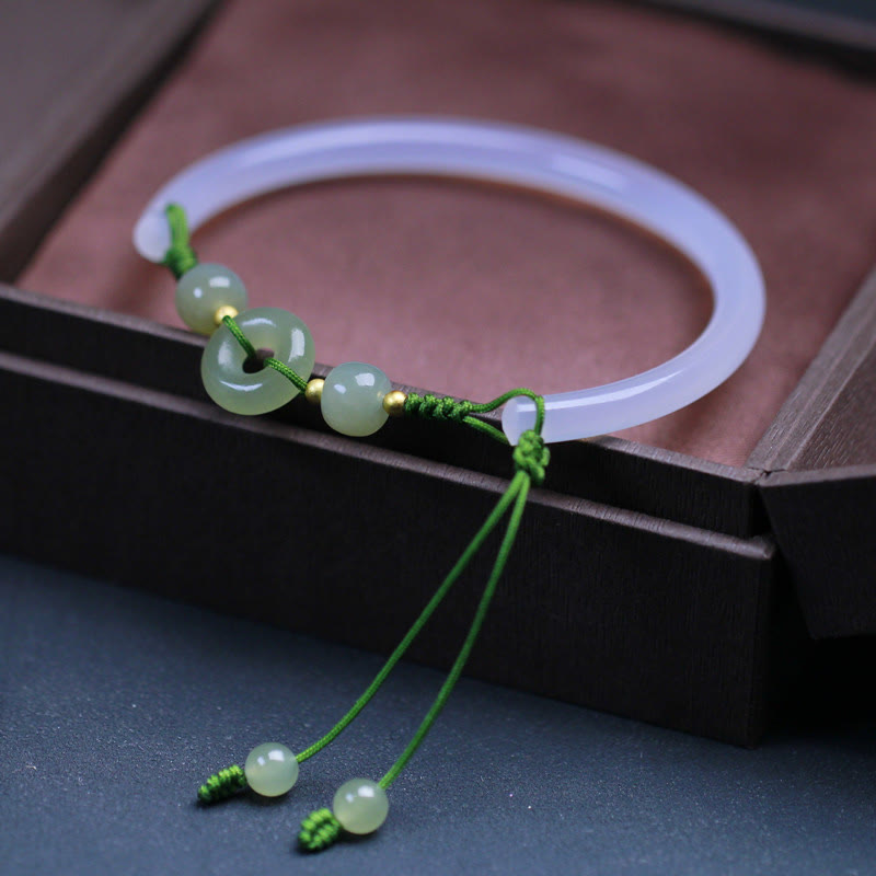 Pulsera con hebilla de paz y cuentas de jade hetiano de ágata blanca natural de Buddha Stones