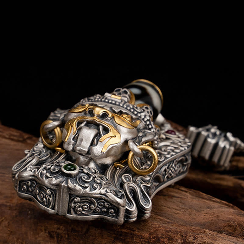 Collar con colgante de protección de cuentas Dzi de la diosa de la riqueza tibetana Zakiram de plata de ley 925 con Buddha Stones