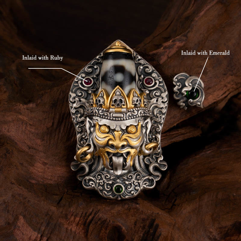 Collar con colgante de protección de cuentas Dzi de la diosa de la riqueza tibetana Zakiram de plata de ley 925 con Buddha Stones