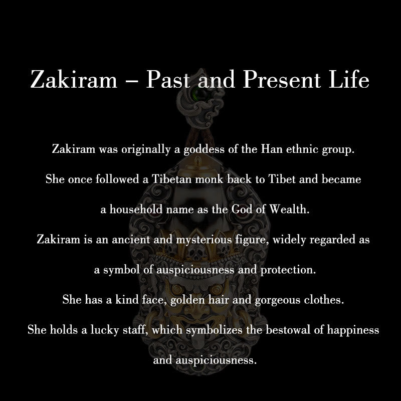 Collar con colgante de protección de cuentas Dzi de la diosa de la riqueza tibetana Zakiram de plata de ley 925 con Buddha Stones