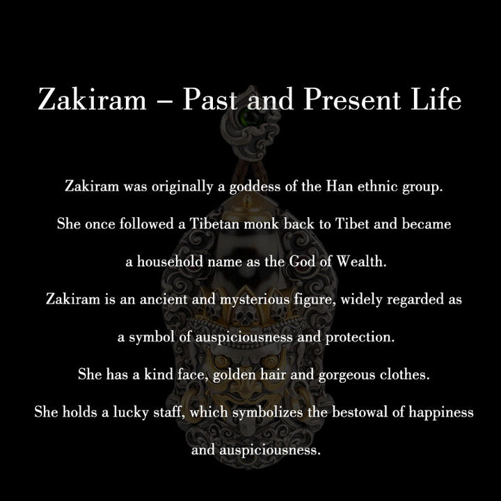 Collar con colgante de protección de cuentas Dzi de la diosa de la riqueza tibetana Zakiram de plata de ley 925 con Buddha Stones