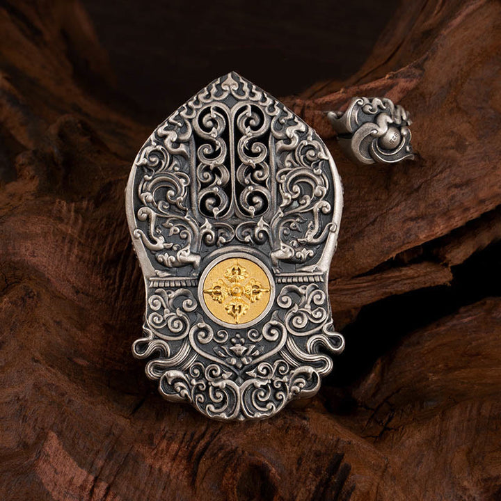 Collar con colgante de protección de cuentas Dzi de la diosa de la riqueza tibetana Zakiram de plata de ley 925 con Buddha Stones