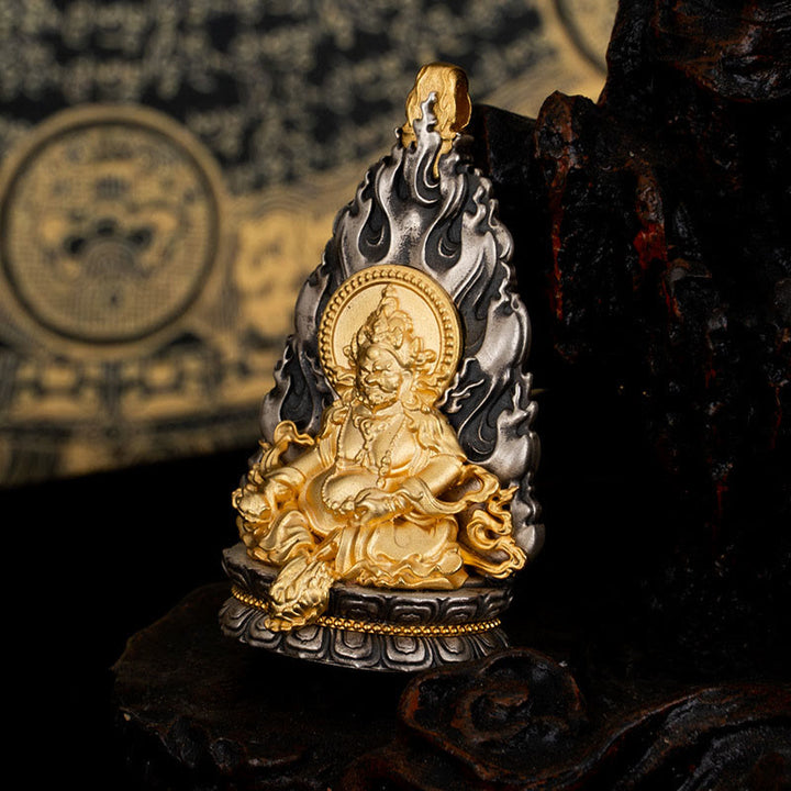 Collar con colgante de plata de ley 925 con Buddha Stones y bendición del dios de la riqueza Jambhala amarillo del Tíbet