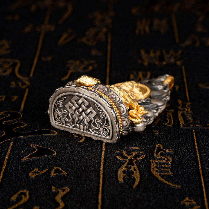 Collar con colgante de plata de ley 925 con Buddha Stones y bendición del dios de la riqueza Jambhala amarillo del Tíbet