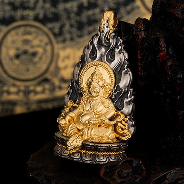 Collar con colgante de plata de ley 925 con Buddha Stones y bendición del dios de la riqueza Jambhala amarillo del Tíbet