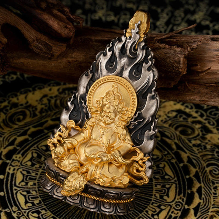 Collar con colgante de plata de ley 925 con Buddha Stones y bendición del dios de la riqueza Jambhala amarillo del Tíbet