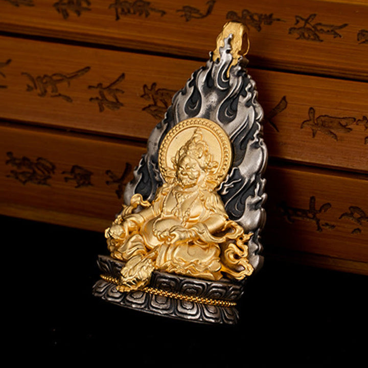 Collar con colgante de plata de ley 925 con Buddha Stones y bendición del dios de la riqueza Jambhala amarillo del Tíbet