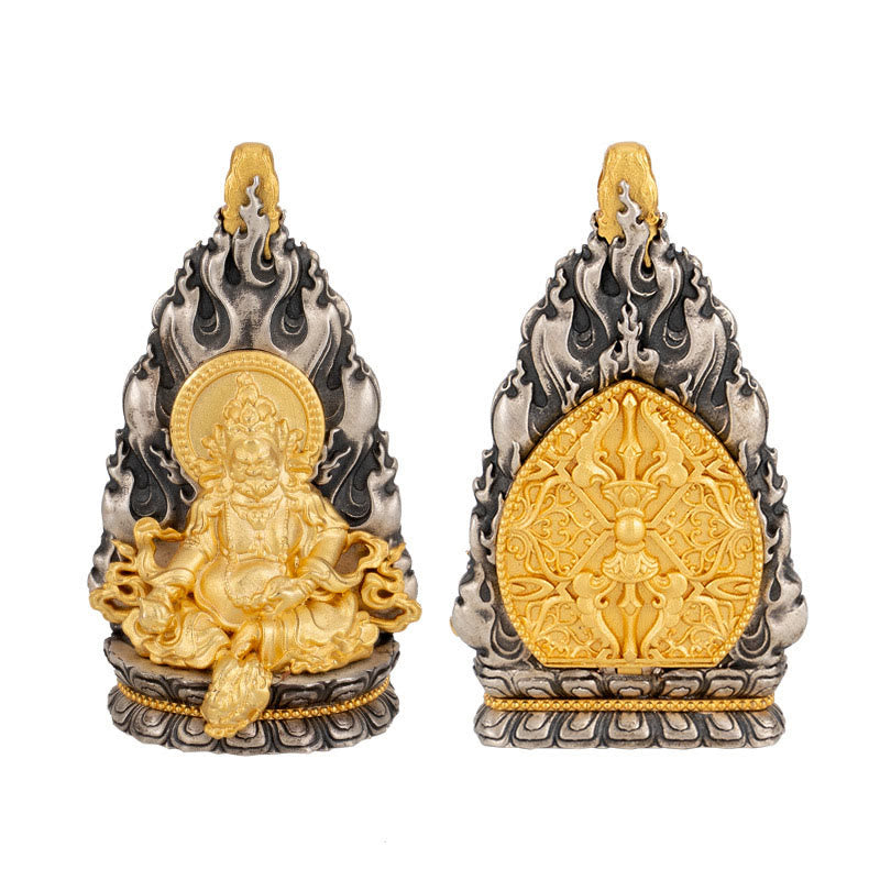 Collar con colgante de plata de ley 925 con Buddha Stones y bendición del dios de la riqueza Jambhala amarillo del Tíbet