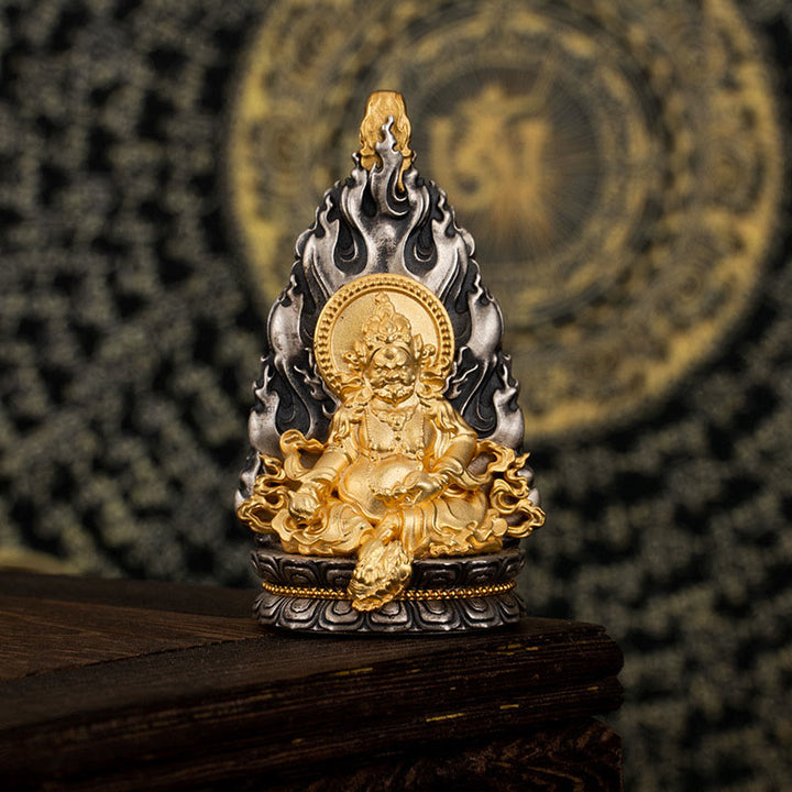 Collar con colgante de plata de ley 925 con Buddha Stones y bendición del dios de la riqueza Jambhala amarillo del Tíbet