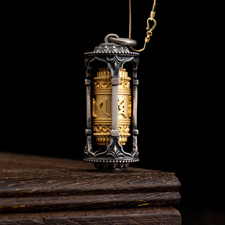 Collar con colgante de sabiduría Om Mani Padme Hum con rueda de oración tibetana de plata de ley 925 y Buddha Stones - Rueda de oración y cadena de cobre dorado de 58 cm - image 15