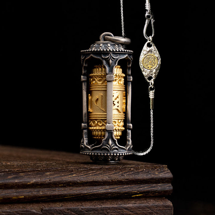 Collar con colgante de sabiduría Om Mani Padme Hum con rueda de oración tibetana de plata de ley 925 y Buddha Stones - Rueda de oración y cadena de cobre Zakiram de 50 cm - image 17