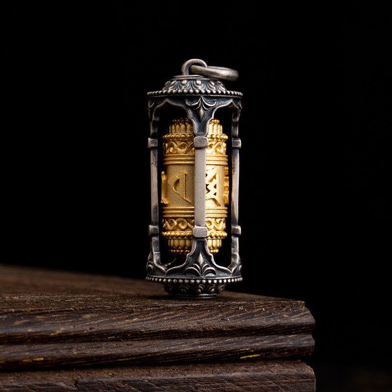 Collar con colgante de sabiduría Om Mani Padme Hum con rueda de oración tibetana de plata de ley 925 y Buddha Stones - Rueda de oración (solo colgante) - image 1