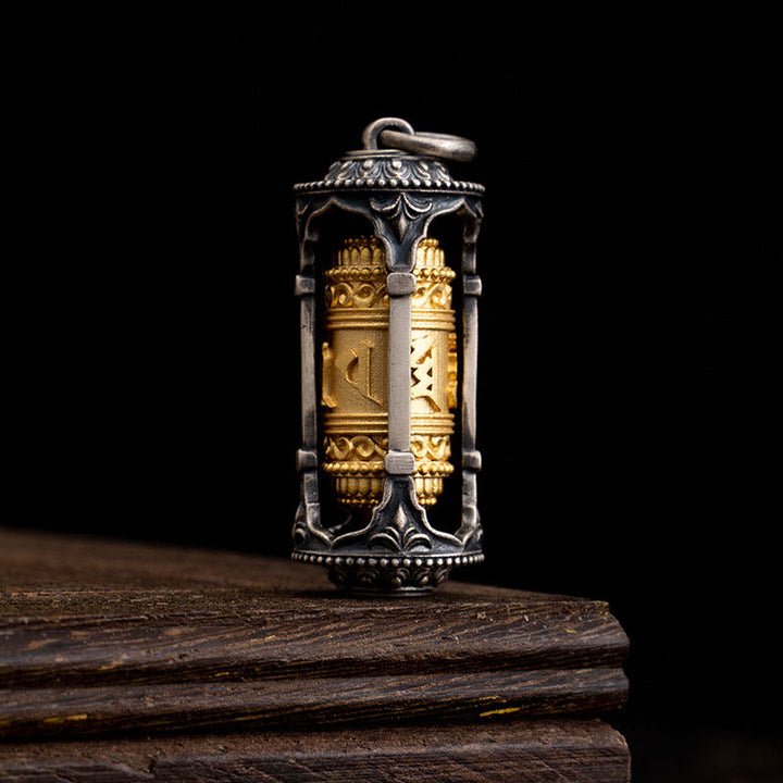 Collar con colgante de sabiduría Om Mani Padme Hum con rueda de oración tibetana de plata de ley 925 y Buddha Stones - Rueda de oración (solo colgante) - image 1