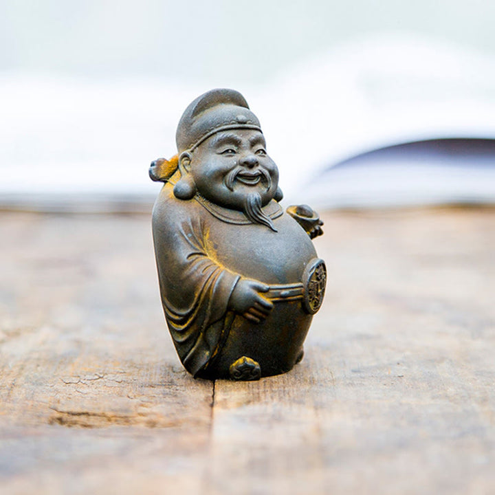 Estatua de resina fundida con óxido de hierro hecha a mano con Buddha Stones, dios militar literario de la riqueza, decoración del hogar