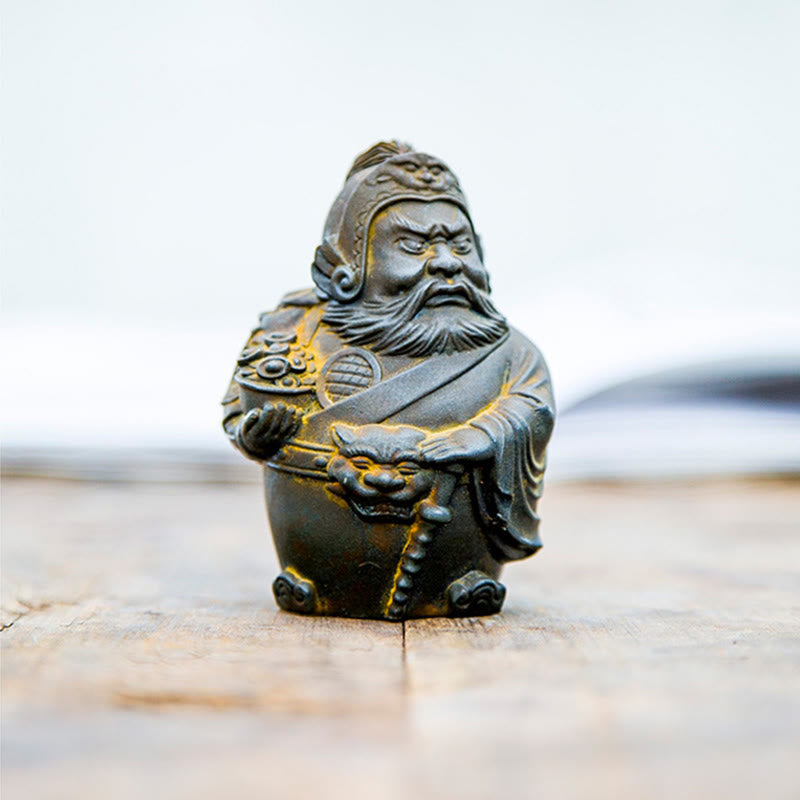 Estatua de resina fundida con óxido de hierro hecha a mano con Buddha Stones, dios militar literario de la riqueza, decoración del hogar