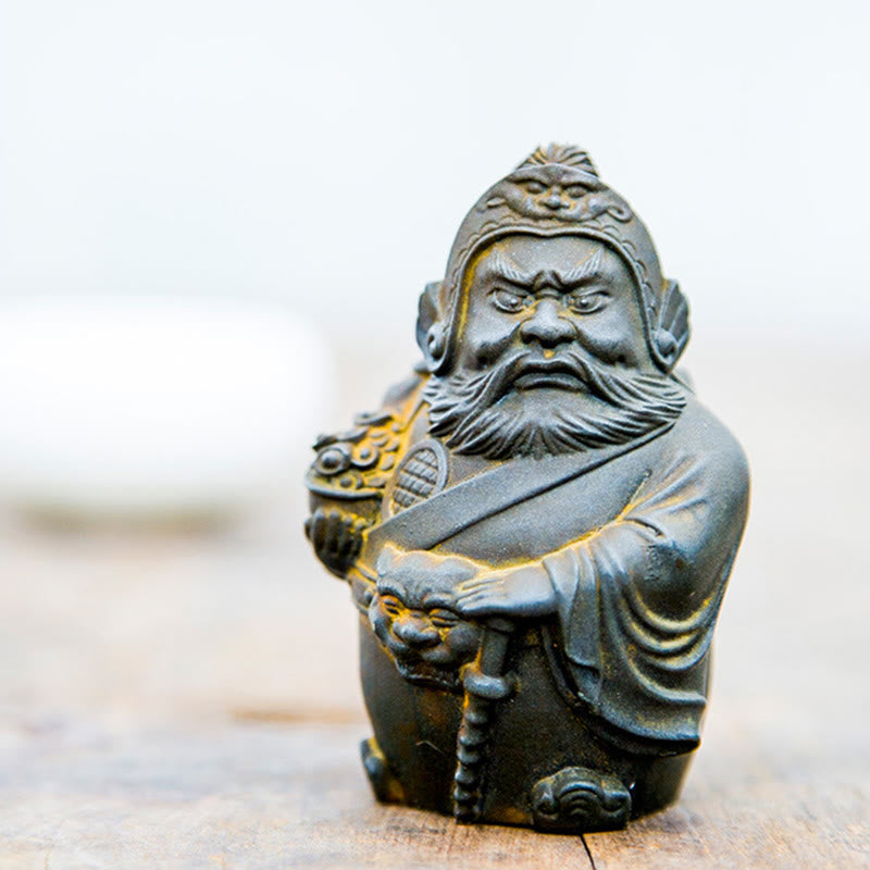 Estatua de resina fundida con óxido de hierro hecha a mano con Buddha Stones, dios militar literario de la riqueza, decoración del hogar