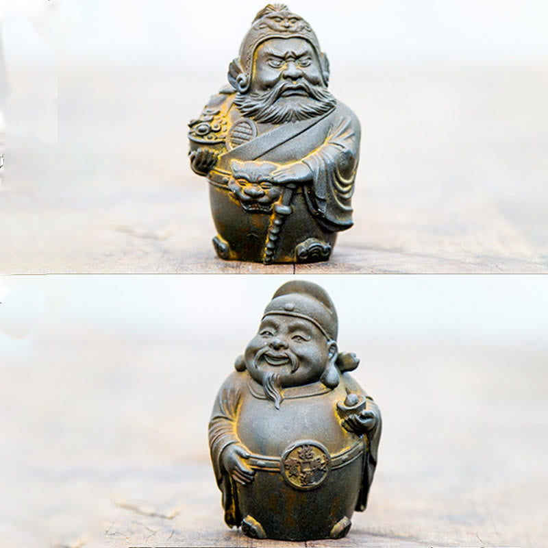Estatua de resina fundida con óxido de hierro hecha a mano con Buddha Stones, dios militar literario de la riqueza, decoración del hogar