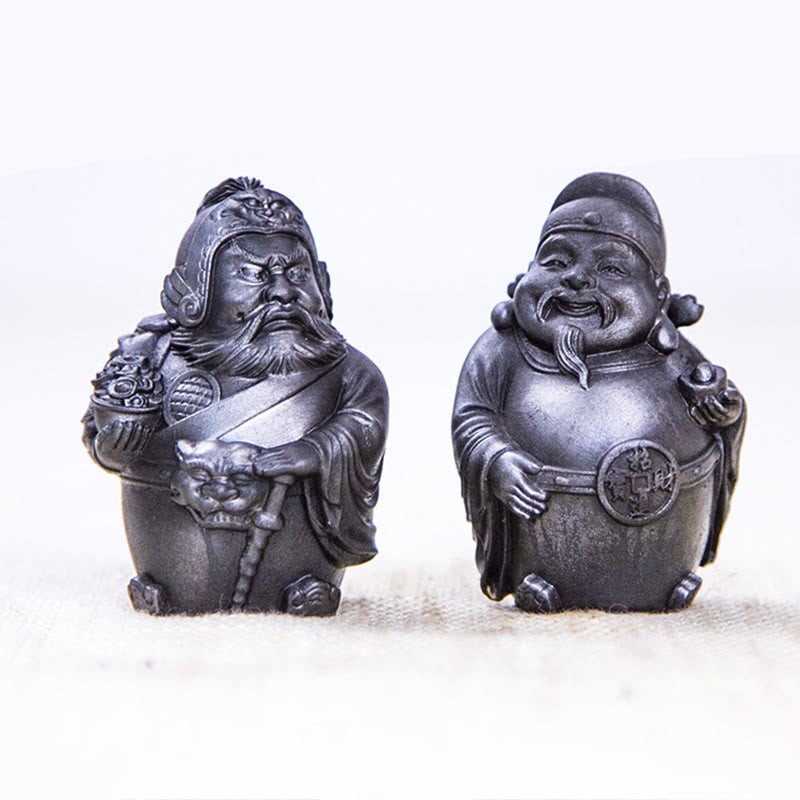 Estatua de resina fundida con óxido de hierro hecha a mano con Buddha Stones, dios militar literario de la riqueza, decoración del hogar