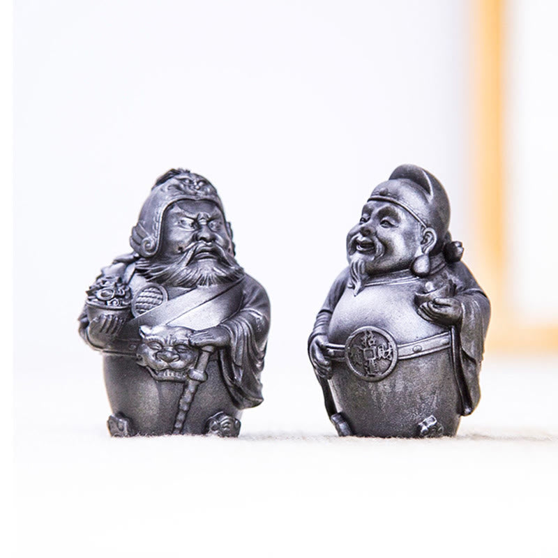Estatua de resina fundida con óxido de hierro hecha a mano con Buddha Stones, dios militar literario de la riqueza, decoración del hogar