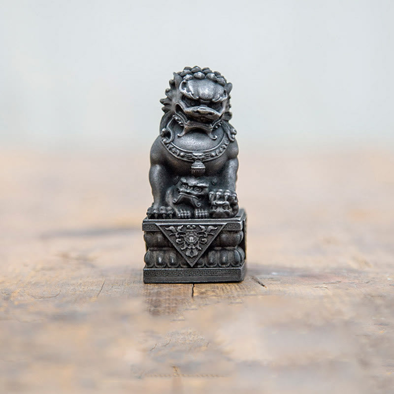 Estatua de resina fundida con óxido de hierro y polvo de león hecha a mano con Buddha Stones, protección contra el mal, decoración del hogar