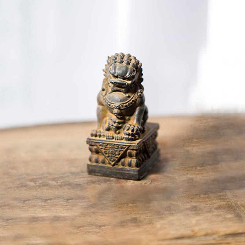 Estatua de resina fundida con óxido de hierro y polvo de león hecha a mano con Buddha Stones, protección contra el mal, decoración del hogar