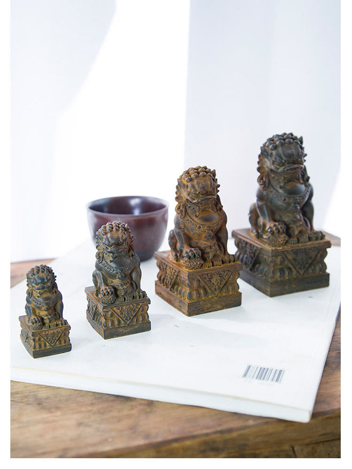 Estatua de resina fundida con óxido de hierro y polvo de león hecha a mano con Buddha Stones, protección contra el mal, decoración del hogar