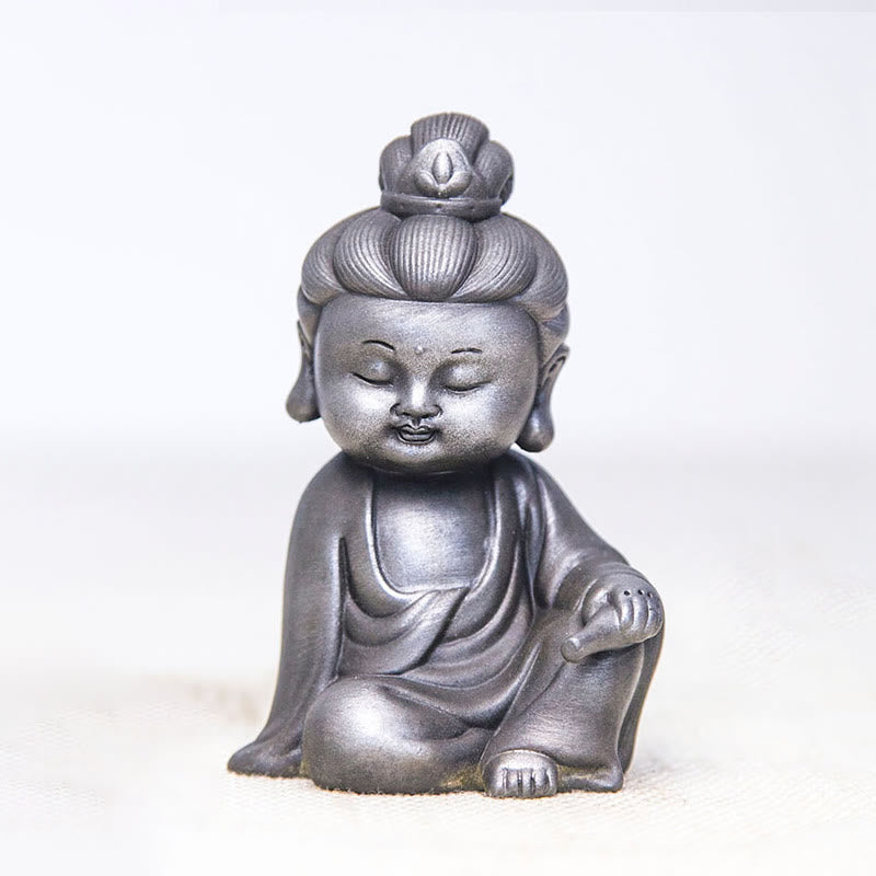 Buddha Stones hechas a mano Ksitigarbha Kwan Yin Guanyin Avalokitesvara Tathagata polvo de hierro estatua de resina fundida óxido decoración del hogar