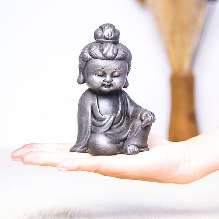 Buddha Stones hechas a mano Ksitigarbha Kwan Yin Guanyin Avalokitesvara Tathagata polvo de hierro estatua de resina fundida óxido decoración del hogar