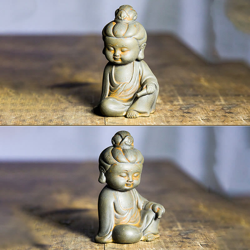 Buddha Stones hechas a mano Ksitigarbha Kwan Yin Guanyin Avalokitesvara Tathagata polvo de hierro estatua de resina fundida óxido decoración del hogar