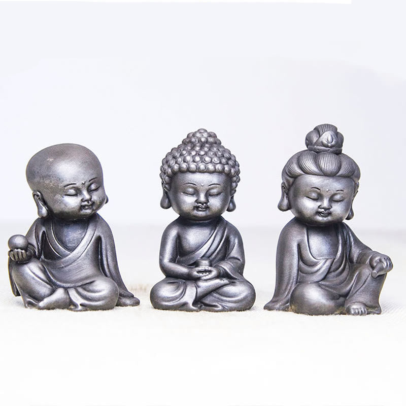 Buddha Stones hechas a mano Ksitigarbha Kwan Yin Guanyin Avalokitesvara Tathagata polvo de hierro estatua de resina fundida óxido decoración del hogar