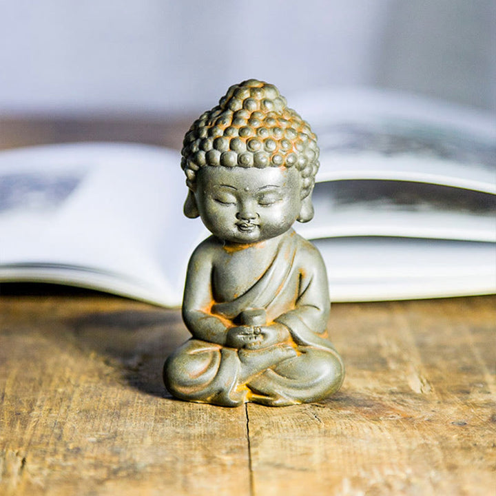 Buddha Stones hechas a mano Ksitigarbha Kwan Yin Guanyin Avalokitesvara Tathagata polvo de hierro estatua de resina fundida óxido decoración del hogar