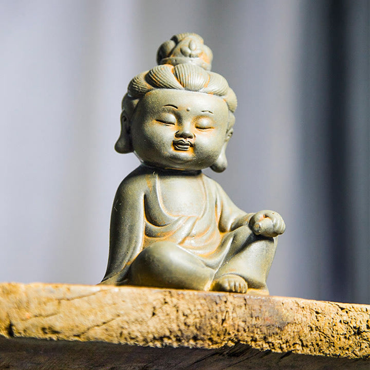 Buddha Stones hechas a mano Ksitigarbha Kwan Yin Guanyin Avalokitesvara Tathagata polvo de hierro estatua de resina fundida óxido decoración del hogar