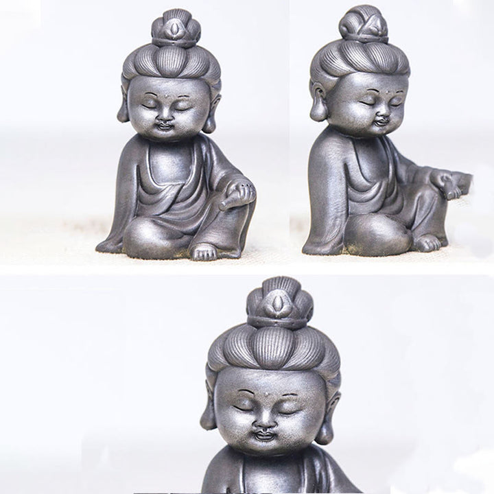 Buddha Stones hechas a mano Ksitigarbha Kwan Yin Guanyin Avalokitesvara Tathagata polvo de hierro estatua de resina fundida óxido decoración del hogar