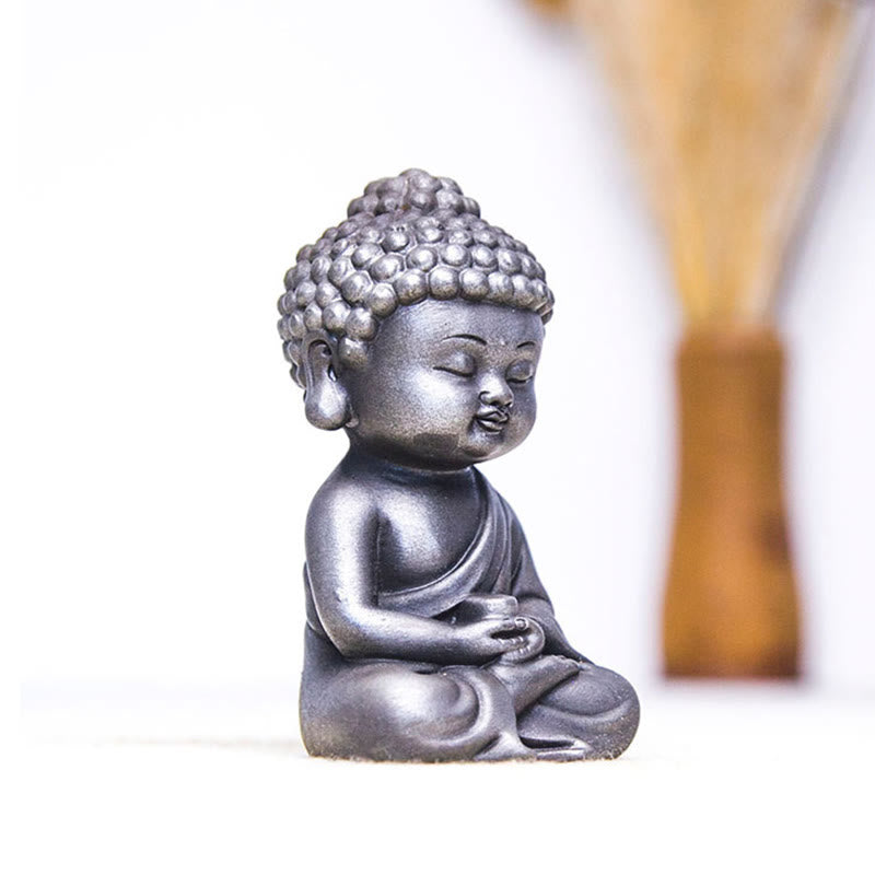 Buddha Stones hechas a mano Ksitigarbha Kwan Yin Guanyin Avalokitesvara Tathagata polvo de hierro estatua de resina fundida óxido decoración del hogar