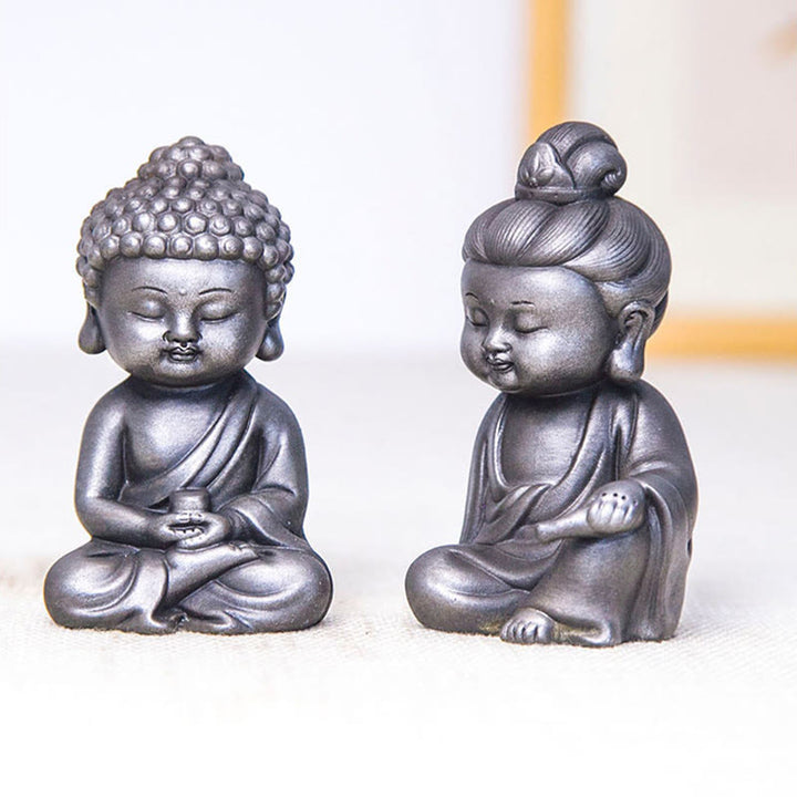 Buddha Stones hechas a mano Ksitigarbha Kwan Yin Guanyin Avalokitesvara Tathagata polvo de hierro estatua de resina fundida óxido decoración del hogar