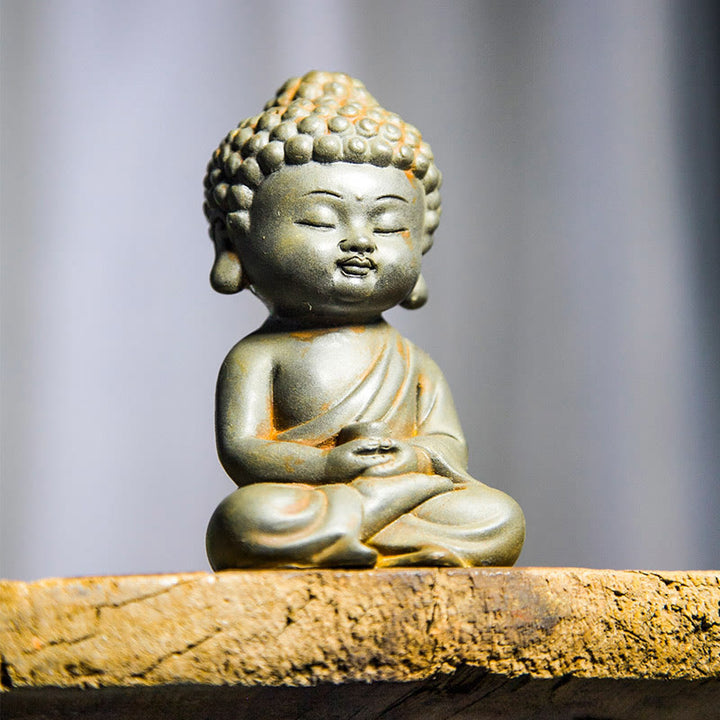 Buddha Stones hechas a mano Ksitigarbha Kwan Yin Guanyin Avalokitesvara Tathagata polvo de hierro estatua de resina fundida óxido decoración del hogar