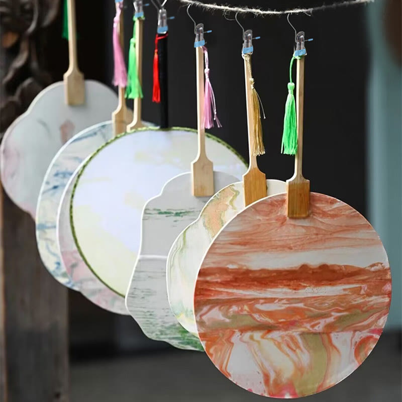 Abanico de mano con pintura en blanco de laca china hecha a mano con Buddha Stones