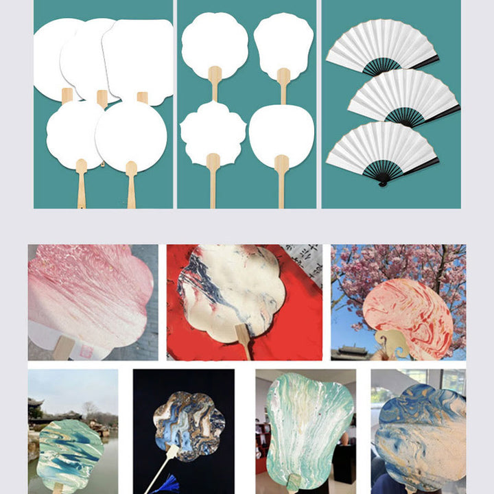 Abanico de mano con pintura en blanco de laca china hecha a mano con Buddha Stones