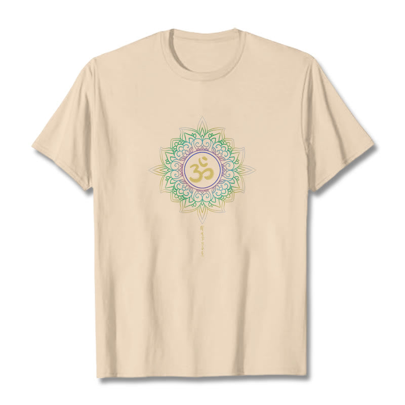 Camiseta de algodón con diseño de loto en degradado verde y amarillo con Buddha Stones OM - Sopa de mariscos - 2XL - image 9