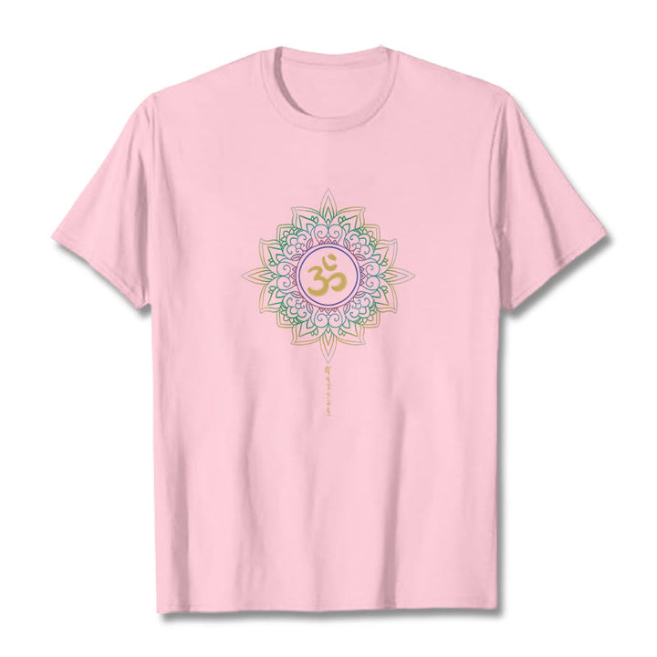 Camiseta de algodón con diseño de loto en degradado verde y amarillo con Buddha Stones OM - Rosa claro - 2XL - image 19