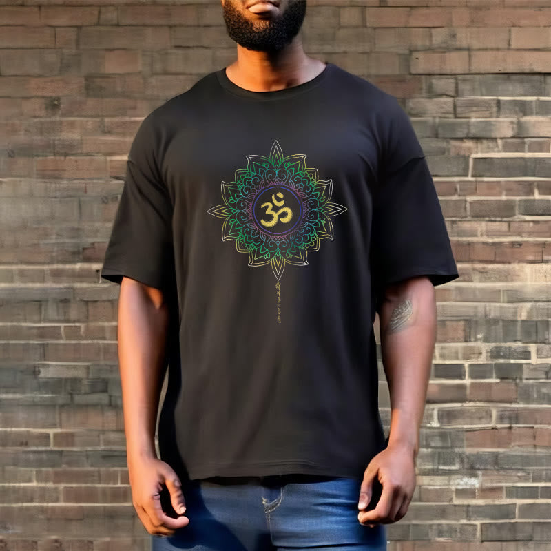 Camiseta de algodón con diseño de loto en degradado verde y amarillo con Buddha Stones OM - image 6