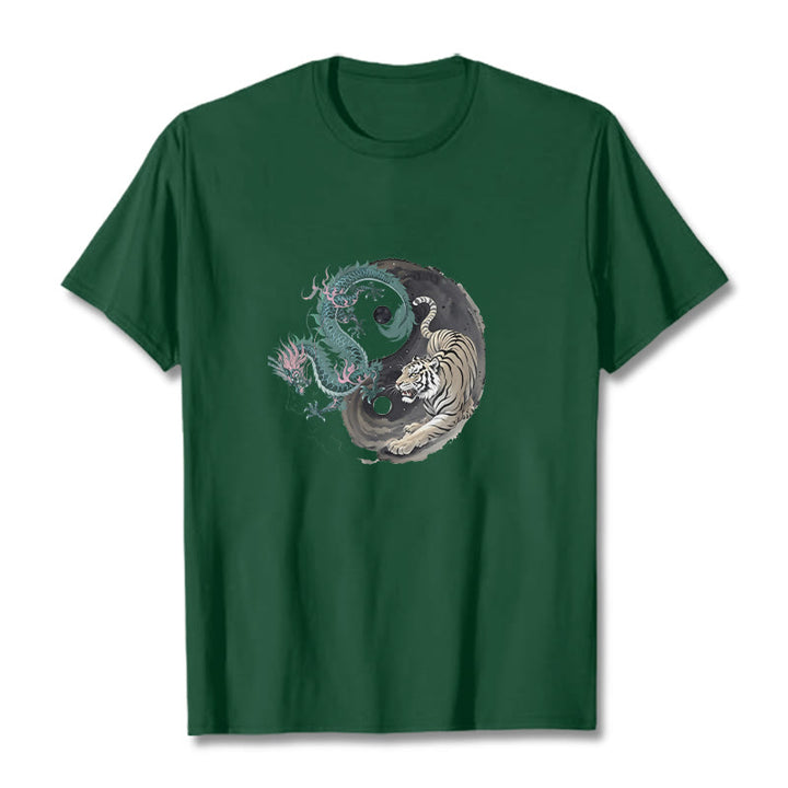 Camiseta de algodón con Buddha Stones , tigre, dragón y yin yang - Verde bosque - 2XL - image 2