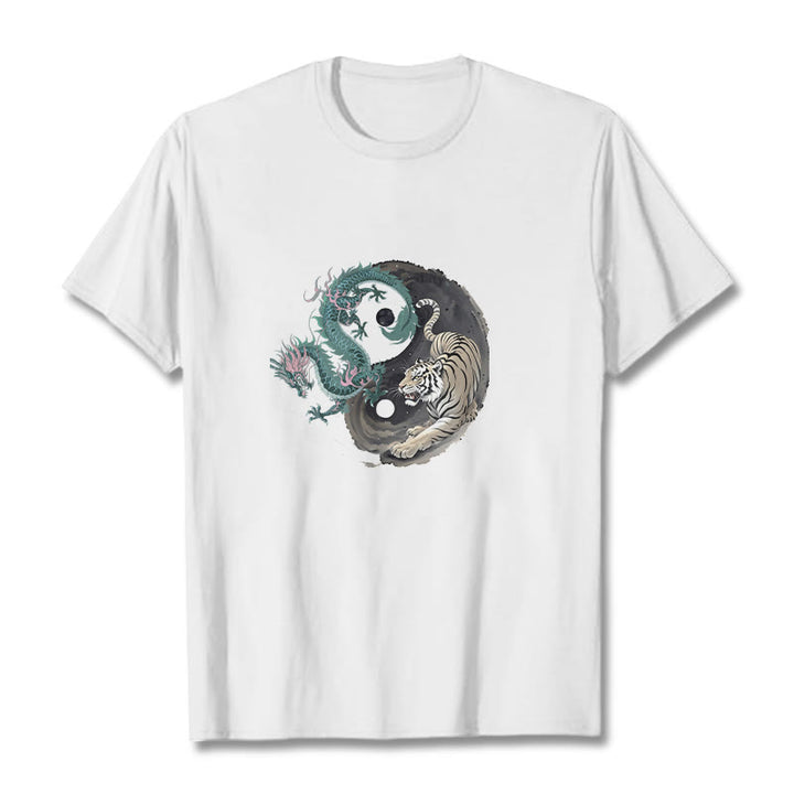Camiseta de algodón con Buddha Stones , tigre, dragón y yin yang - Blanco - 2XL - image 12