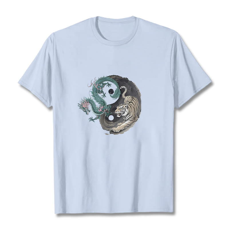 Camiseta de algodón con Buddha Stones , tigre, dragón y yin yang - Cian claro - 2XL - image 9