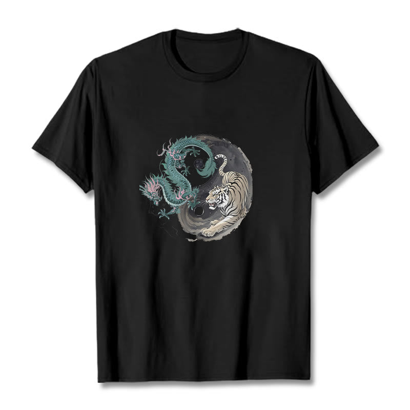 Camiseta de algodón con Buddha Stones , tigre, dragón y yin yang - Negro - 2XL - image 5