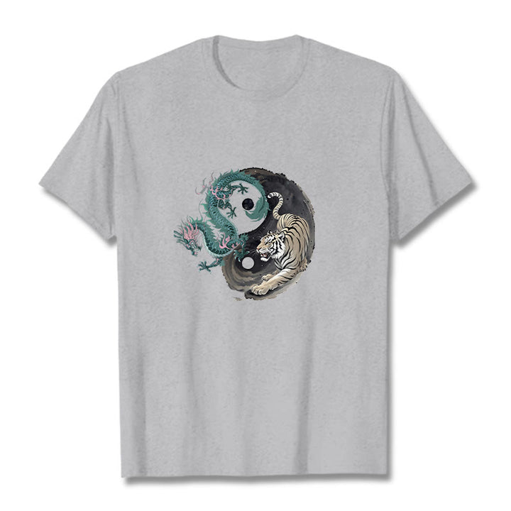 Camiseta de algodón con Buddha Stones , tigre, dragón y yin yang - Gris claro - 2XL - image 1