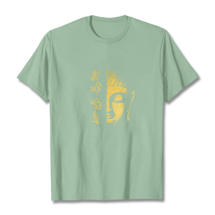 Camiseta de algodón con Buddha Stones Om Mani Padme Hum, Buda dorado - Verde pálido - 2XL - image 14
