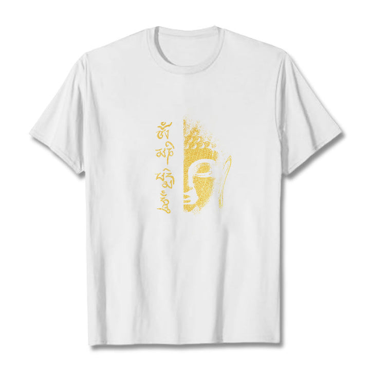 Camiseta de algodón con Buddha Stones Om Mani Padme Hum, Buda dorado - Blanco - 2XL - image 11