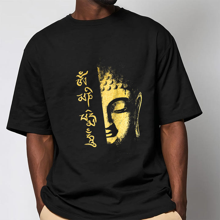 Camiseta de algodón con Buddha Stones Om Mani Padme Hum, Buda dorado - image 3