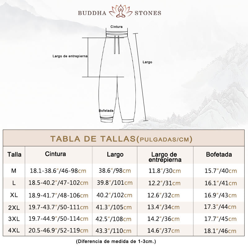 Buddha Stones Pantalones de Harem para Hombres de Algodón y Lino de Color Sólido con Bolsillos - image 4